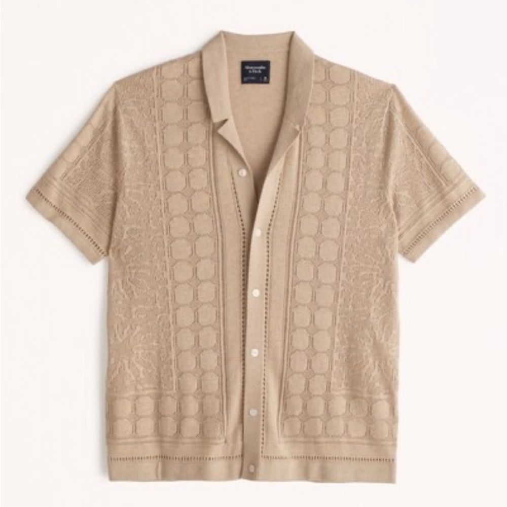 Abercrombie Textural Button-Through Sweater Polo